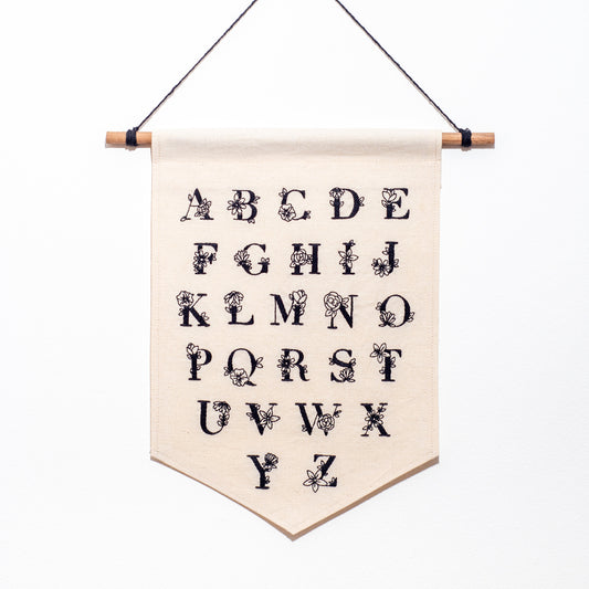 Monochrome Alphabet Hand Embroidered Wall Hanging