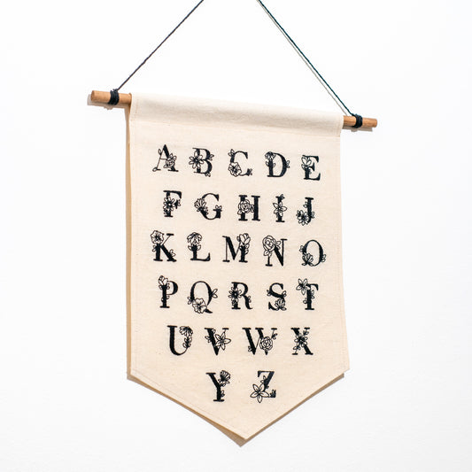 Monochrome Alphabet Hand Embroidered Wall Hanging
