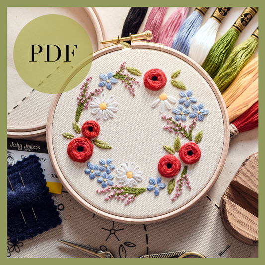 Wildflower Wreath PDF Embroidery Pattern and Guide