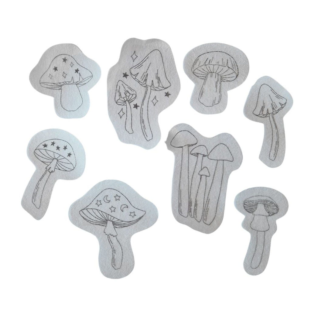 Set of mushroom-shaped stickers on a white background