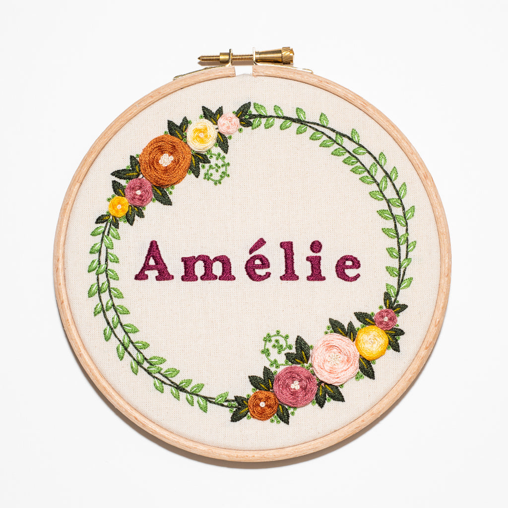 Custom Floral Wreath Hand Embroidery
