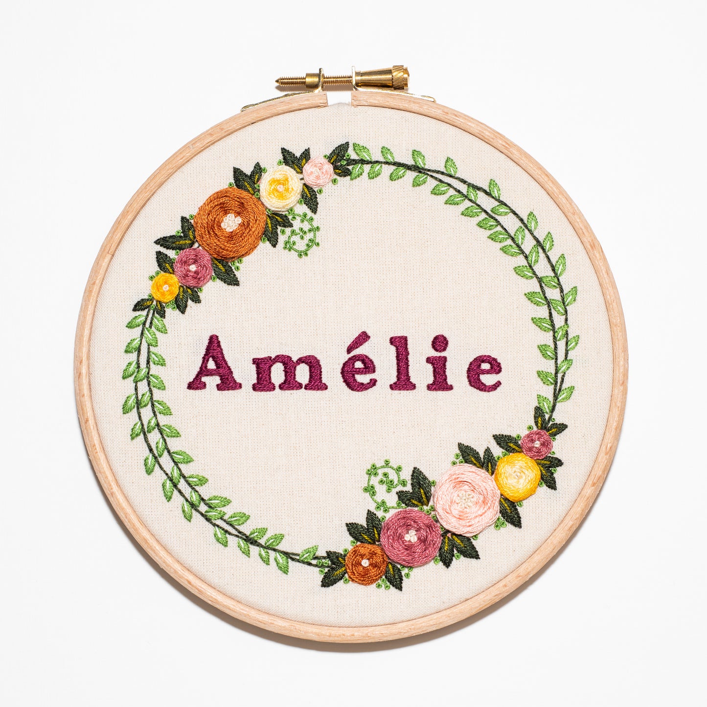Custom Floral Wreath Hand Embroidery