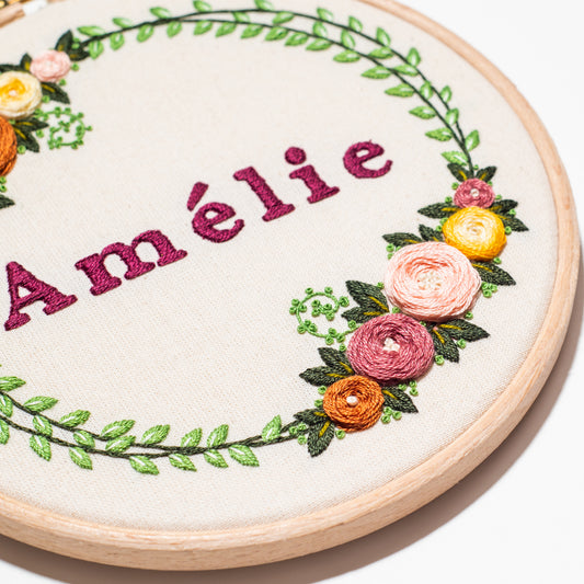 Custom Floral Wreath Hand Embroidery