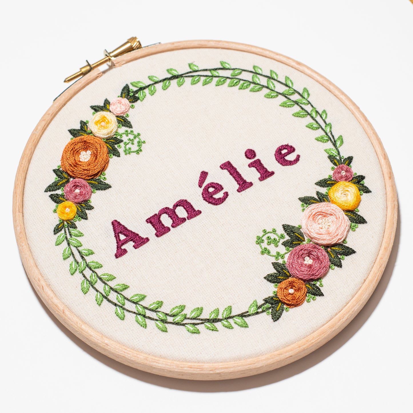 Custom Floral Wreath Hand Embroidery