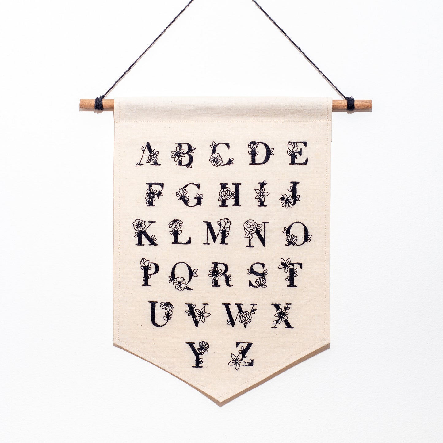 Monochrome Alphabet Hand Embroidered Wall Hanging