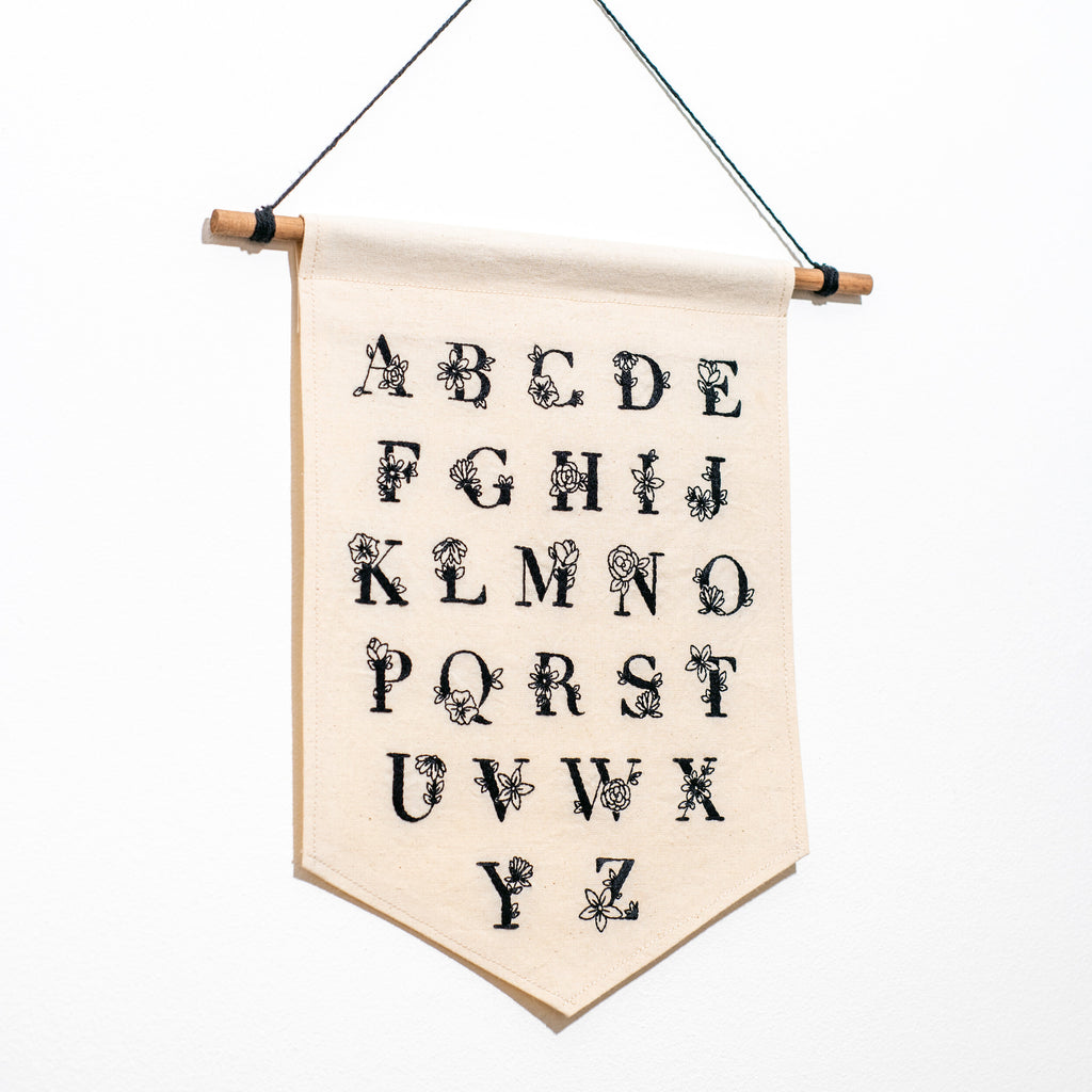 Monochrome Alphabet Hand Embroidered Wall Hanging