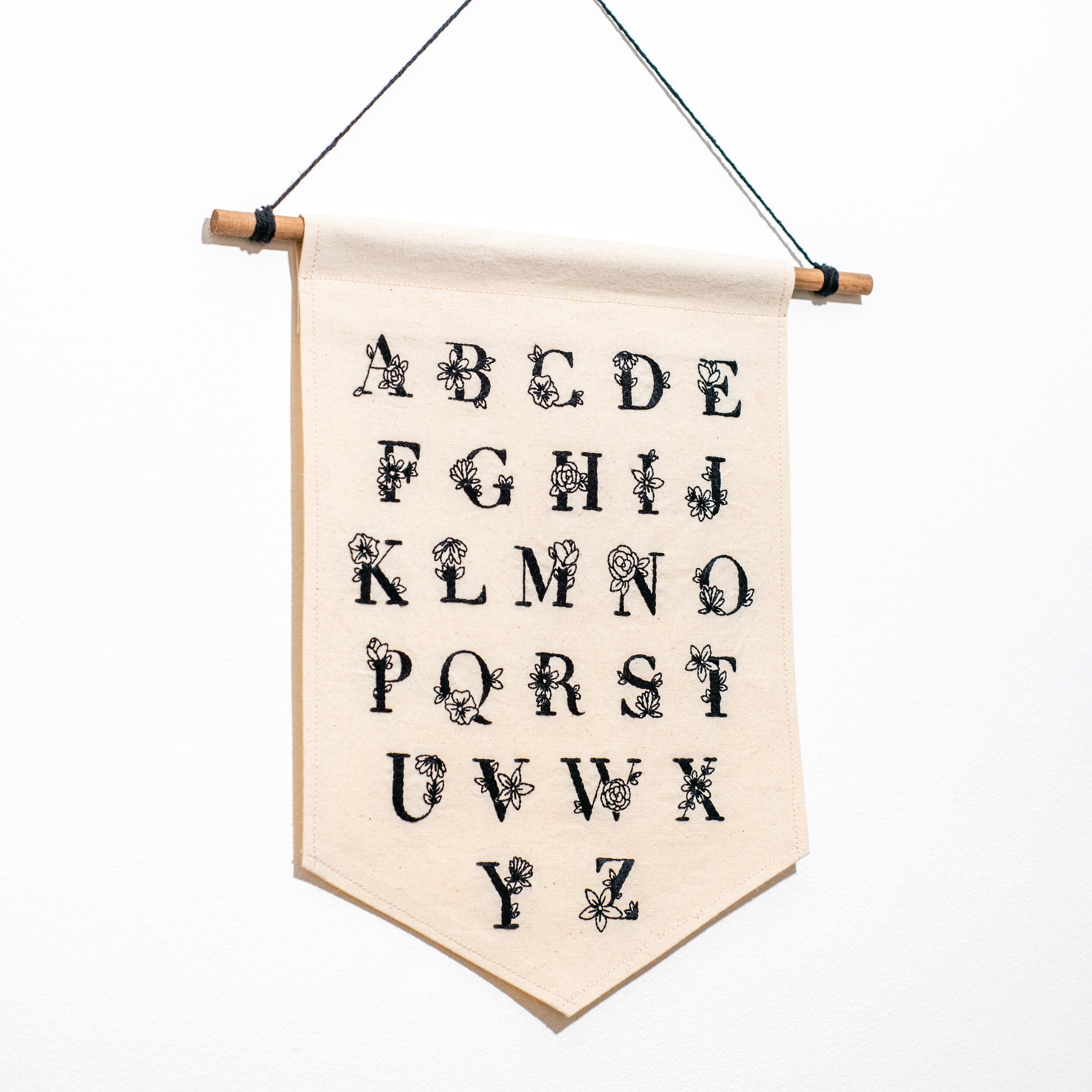 Monochrome Alphabet Hand Embroidered Wall Hanging