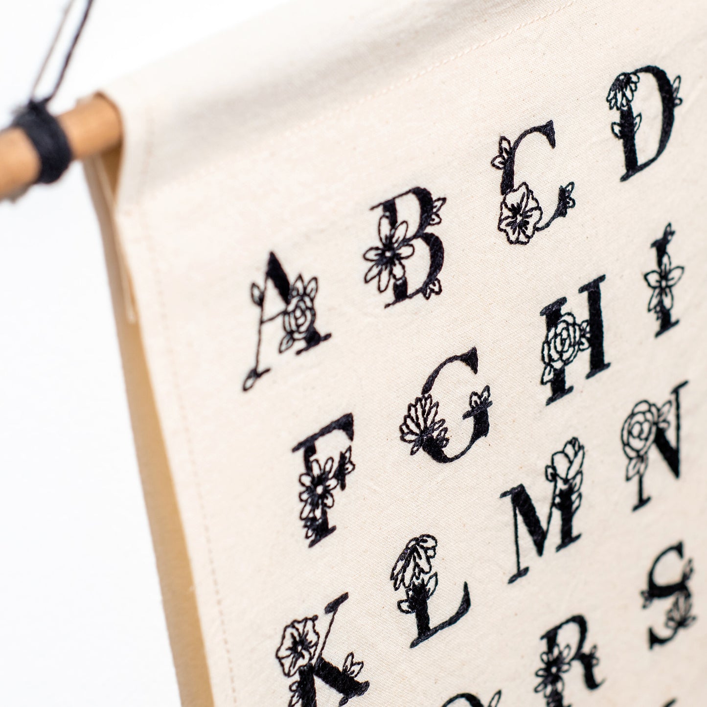Monochrome Alphabet Hand Embroidered Wall Hanging