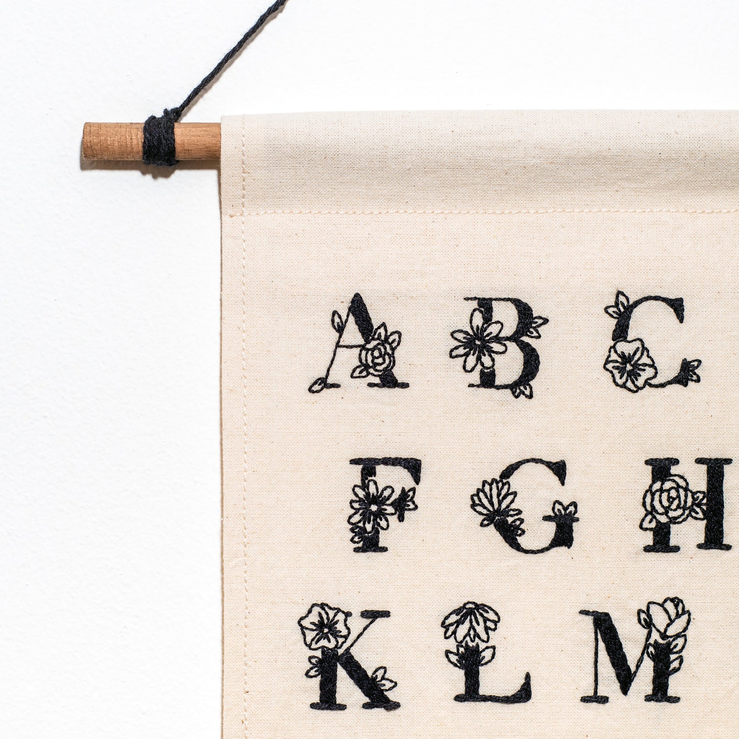 Monochrome Alphabet Hand Embroidered Wall Hanging