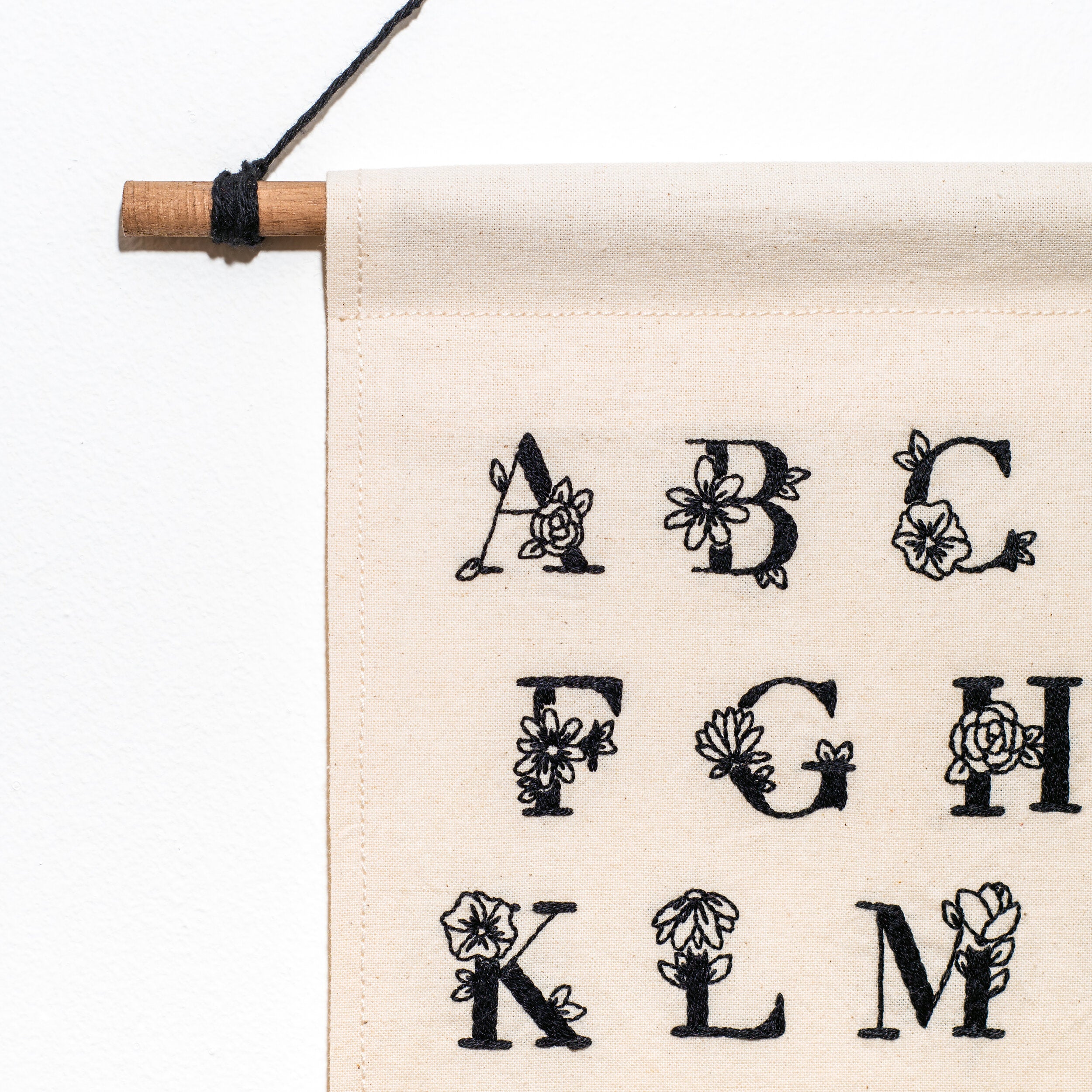 Monochrome Alphabet Hand Embroidered Wall Hanging