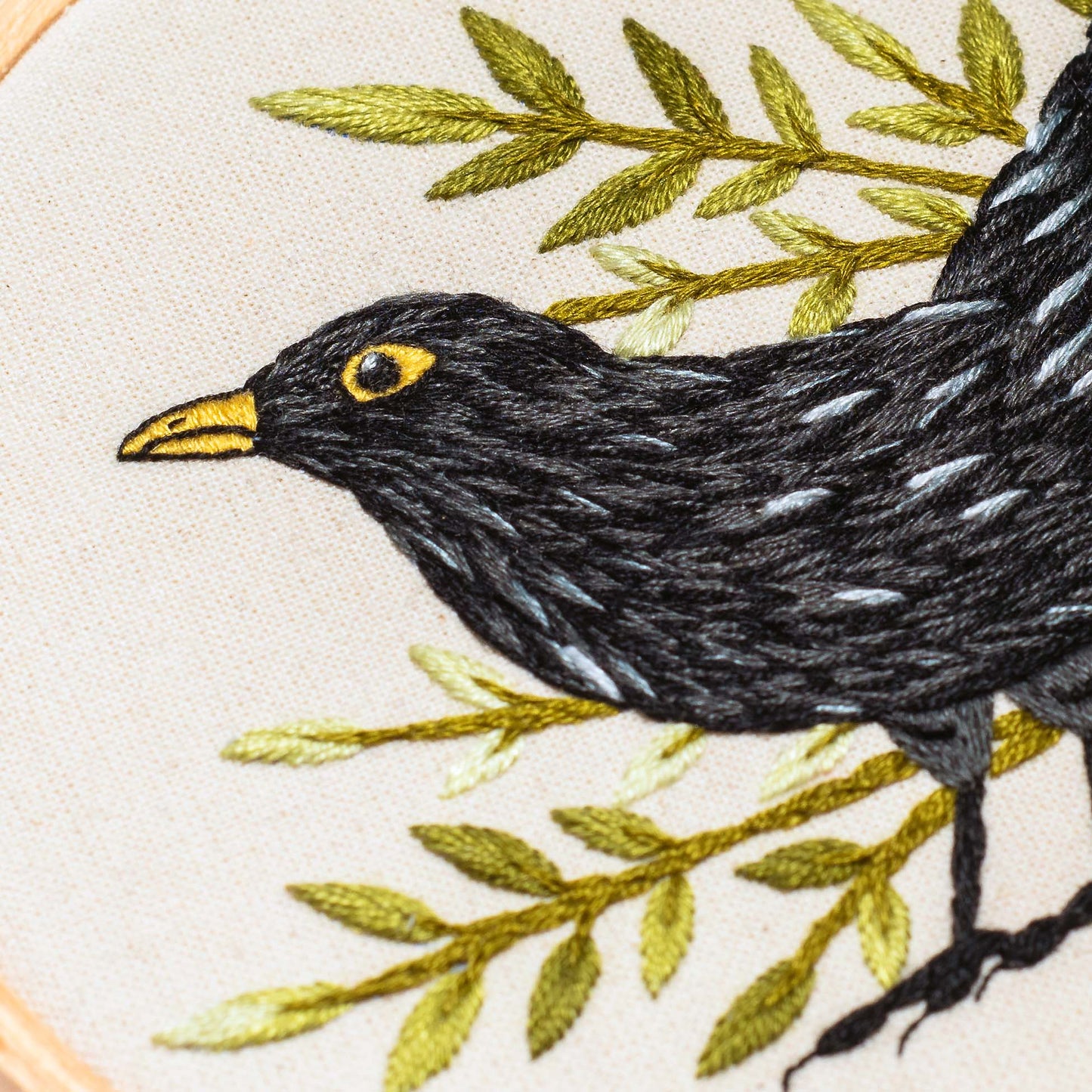 'Garden Blackbird' Finished Embroidery Hoop