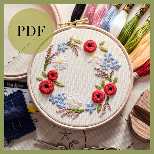 'Wildflower Wreath' - PDF Embroidery Pattern and Guide
